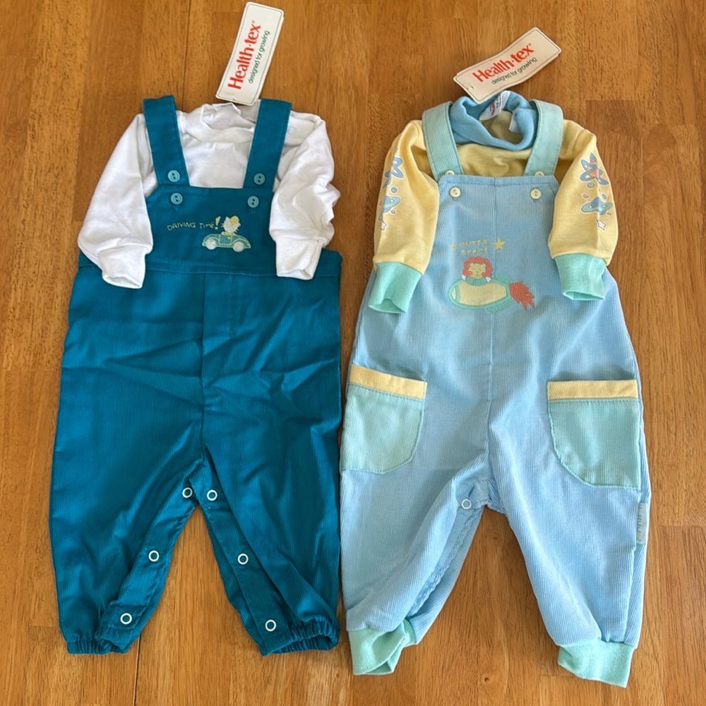 NWT 2 Baby Sets Overall Onesie Made in USA Embroidery Photos Mom Grandma 6/9 Mon